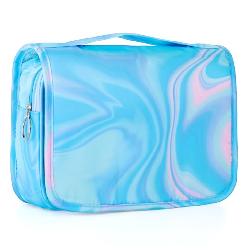 Blue Hanging Toiletry Bag for Girls, Travel Toiletry Bag for Teen Girls Cosmetic Makeup Waterproof Wash Bag Traveling Toiletries, Fluid - color: Blue-Fluid