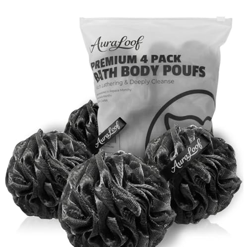 Charcoal Shower Loofah 60g - Extra Soft Bath Sponge with Hanging Ribbon, Durable Mesh Body Scrubber for Men & Women