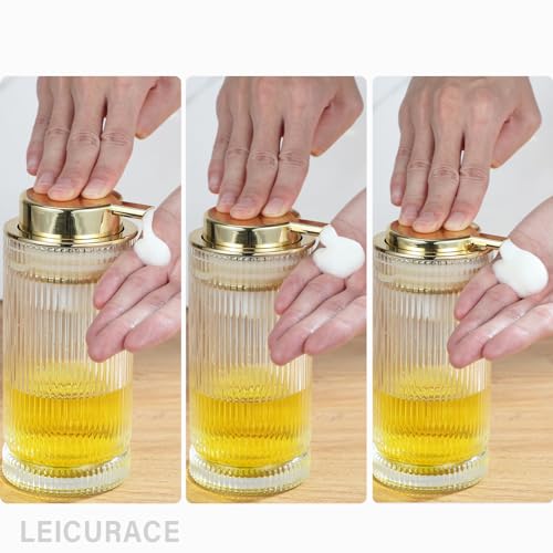 Glass Foam Soap Dispenser, Refillable Foaming Dispenser with Gold Pump, Foam Hand Soap Dispenser for Bathroom Kitchen, Modern Home Bathroom Kitchen Decor （Foam Type/Clear） - color: Foam Type/Clear