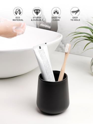 BosilunLife Bathroom Toothbrush Holder - Ceramic Toothbrush Cup Holder 13Oz White Toothbrush Holder for Bathroom Toothbrush and Toothpaste Holder for Bathroom Vanity Countertop, Ideal for Home, Hotel - color: Black-rb, size: rounded base