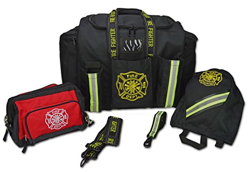 Lightning X LXFB20-PKG Firefighter Turnout Gear Bag Package With SCBA Mask Bag Toiletry Pouch Glove Holder Padded Step-In Design Reflective Trim Heavy-Duty Waterproof Construction - BLACK