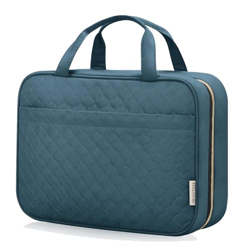 HXLGMD Travel Size Toiletry Bag for Women, Portable Cosmetic Bag with Hanging Hook, Travel Essentials Water-resistant Makeup Organizer for Accessories, Shampoo, Full-size Container, Toiletries - color: Lake Blue, size: Medium