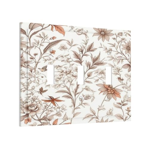 Light Switch Cover Plate Boho Floral Beige Flower And Leaf Botanical 3 Gang Triple Toggle Decorative Switch Plates Wall Plates Electrical Switchplate Faceplate for Bathroom Bedroom Decor - color: Boho Floral Beige Flower And Leaf Botanical, size: 3 Gang T