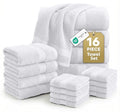 LANE LINEN 100% Cotton Bath Towel Set - 16 Pieces - Super Soft, Highly Absorbent & Quick Dry - 4 Bath, 8 Washcloths, 4 Hand Towels for Bathroom - Hotel Quality, Ideal for Spa, Gym & Travel - White - color: 02: White