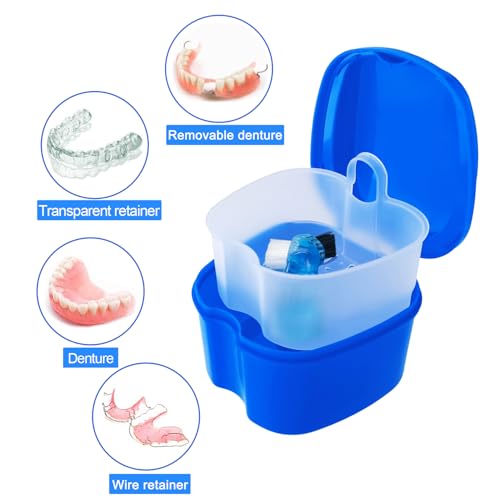 Keedolla 2 Pack Denture Soaking Cup Retainer Cleaner Case, False Teeth Container Denture Holder Box Case for Clear Braces, Mouth Guard, Night Guard - Black & Dark Blue - color: Black & Dark Blue