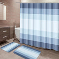 ArtSocket Blue Coastal Ombre Bathroom Set with Shower Curtain and Bath Rugs and Accessories, Striped Nautical Modern Non-Slip 3 Piece Set, 72"L x 72"W Curtain with 23.6"L x 15.7"W + 19.7"x 31.5" Rugs - color: Blue Ombre