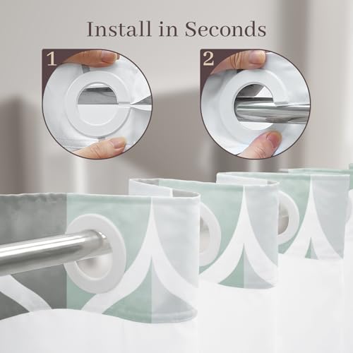Yiatn No Hook Grey Shower Curtain with Snap in Liner Set - Hotel Style with See Through Mesh Top Window, Modern Geometric Waterdrop Design,Water-Repellent & Washable, 71x74 INCH - color: A. Grey, size: 71"W x 74"L (Pack of 1)