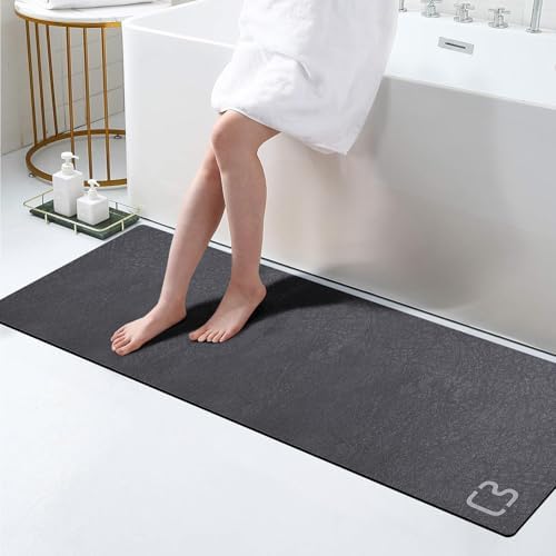 RUERYA Dark Grey Bath Mat 15.7" x 47.2" Extra Long Bathroom Mat Large Fast Dry Super Absorbent Non-Slip Rubber Backed Shower Mat Bath Rugs Mats for Bathroom Floor, Tub, Shower, Sink, Dark Gray - color: Dark Grey, size: 1'4" x 3'11" (Rectangular)