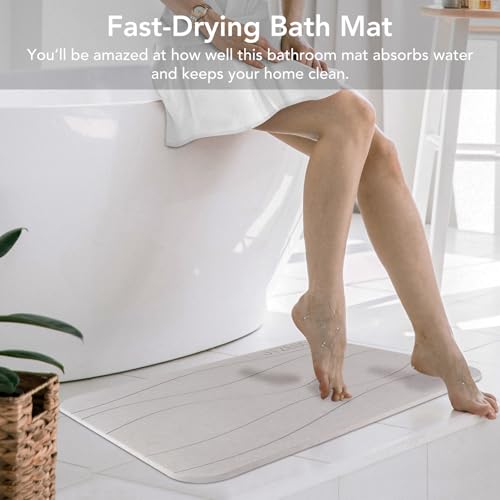Stone Bath Mat Large, Diatomaceous Earth Shower Mat, Non-Slip Super Absorbent Quick Drying Bathroom Floor Mat, 2 Pack,23.62x15.35, Light Grey - color: Light Grey