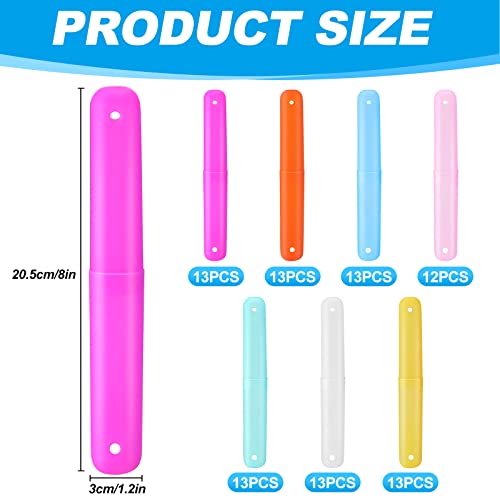 Sieral 90 Pack Travel Toothbrush Case Holder Bulk Breathable Portable Toothbrush Storage 7 Assorted Color Plastic Toothbrush Container for Home Outdoor Traveling Trip Camping, 8 x 1.2 Inch - color: 7 Assorted Colors