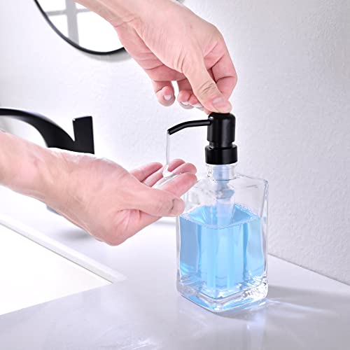 13.5 Oz Clear Glass Soap Dispenser with Matte Black Rust-Proof Stainless Steel Pump - Refillable Hand/Dish Soap Dispenser for Bathroom Countertop & Premium Kitchen - color: Matte Black