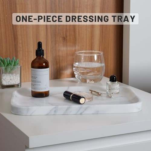 Statuario Marble Vanity Tray - Decorative Organizer for Bathroom Countertop, Dresser, Kitchen Sink - color: Statuario