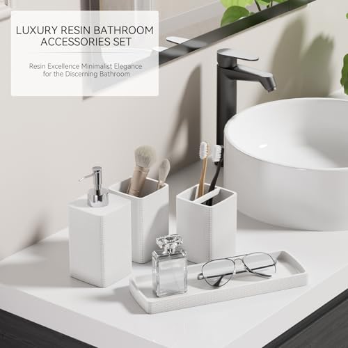 Resin White Bathroom Set, White Bathroom Accessories Set with Shower Curtain, Bath Towel Set, Natural Loofah Sponge, Soap Dispenser, Toothbrush Holder, Bathroom Tumbler and Tray for Bathroom - size: Bath Set+Shower Curtain+Towel Set+2PCS Loofah, style: Wh