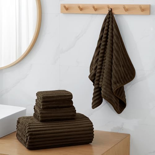 6-Piece Bath Towel Set(30"x60"), 2 Large Bath Towel Sheets, 2 Hand Towels and 2 Washcloths - Highly Absorbent Quick Dry Microfiber,Ultra Soft Towel Set for Bathroom (Brown - color: Brown, size: 30x60 Bath Towel Set of 6