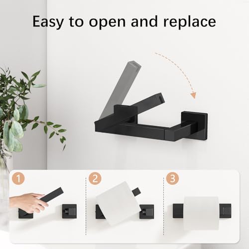 FEILERN Toilet Paper Holder Matte Black, 2 Pack Wall Mount for Bathroom | Square Tissue Paper Holder, Stainless Steel, Double Post Pivoting, Commercial Toilet Paper Dispenser - color: Black, size: 2 Pack