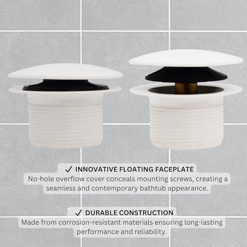 Westbrass A398RK-50 1-1/2" NPSM Coarse Thread Mushroom Tip-Toe Bathtub Drain Stopper with Illusionary Overflow Faceplate, Powder Coat White - color: Powder Coat White