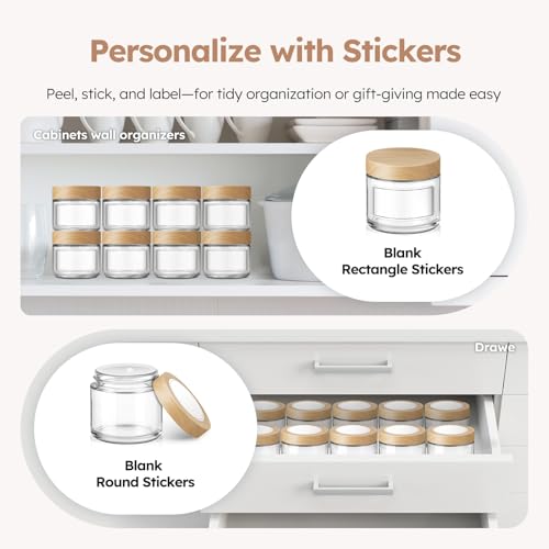 12 Pack 2 OZ Glass Jars with Lids, Small Glass Containers with Plastic Woodgrain Lids & Inner Liners, Reusable Travel Containers for Creams, Makeup, Lotion, Cosmetic, Ointment - color: Clear-12Pcs 2 Oz