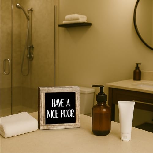 Restroom Wooden Box Sign, Have A Nice Poop, Wood Funny Bathroom Decoration Sign, Freestanding Decoration for Toilet Restroom, Rustic Wooden Tabletop Decor 5.9×5.9 inch - color: color33