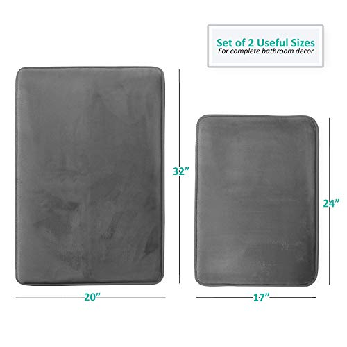 Clara Clark 2 Piece Bathroom Rugs Bath Mat Set, Velvet Memory Foam Bath Mats for Bathroom - Non-Slip, PVC Backing Bath Rugs, Washable - Dries Quickly, Grey - color: Dark Grey, style: 17 x 24 + 20 x 32