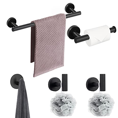 NearMoon Bathroom Hardware Set SUS 304 Thicken Stainless Steel-Towel Bar Set Include 16" Towel Rod, Toilet Paper Holder, Multifunctional Hooks Bathroom Accessories (Matte Black, 5 Pcs) - color: Matte Black