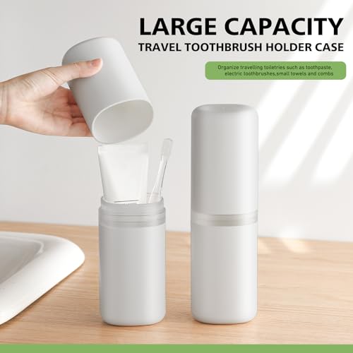 Travel Toothbrush Case, Portable Tooth Brush Holder and Toothpaste Cover Container with Mouthwash Cup, Compact Oral Clean Tools Organizer for Traveling/Camping/School/Home (Grey, Extra Large) - color: Grey, size: X-Large