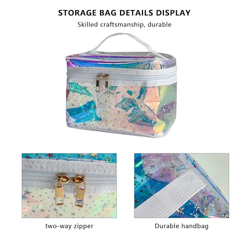 Waterproof Blue Star Print PVC Makeup Bag with Handle - 8.66 * 5.51 * 5.51 inch Travel Cosmetic Organizer for Women Men Toiletry Pouch (Blue Star-L) - color: Blue Star-L