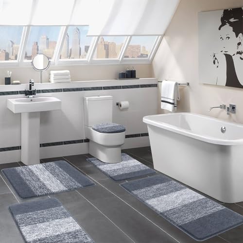 Bsmathom Bathroom Rugs Sets 5 Piece, Soft Absorbent Microfiber Bath Rugs with U-Shaped Contour Toilet Rug and Toilet Lid Cover, Thick Non-Slip Plush Shaggy Bath Mat Set,Dark Grey - color: Dark Grey, size: 18"x26"+20"x31"+20"x48"+U20"x24"+Cover19"x21"