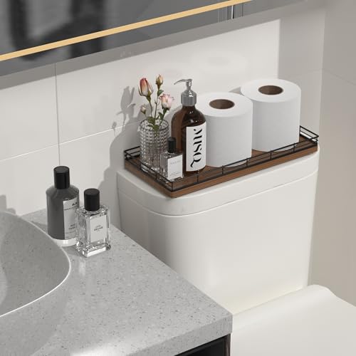 Oak Bathroom Toilet Tank Tray, 13" Wood Back of Toilet Paper Storage Tank Topper Basket, Vanity Tray for Perfume Makeup Candle Toiletry Organizer for Kitchen Coffee Table Walnut Tray Decor - color: Walnut, size: 13" x 6.5" x 1.5"