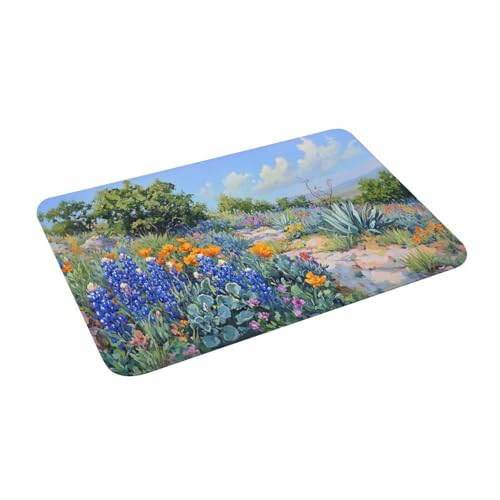Bath Mat Blue Flowers Texas Bluebonnet Quick Dry Bathroom Rugs Non Slip Absorbent Shower Flannel Rug Floor Mat for Bathroom,Bathtub,Sink,Bedroom,16"X24" - color: Cay24