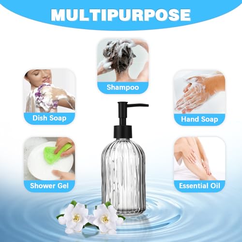 3 Pack Glass Soap Dispenser with Rust Proof Pump, 14 Oz Refillable Liquid Soap Dispenser for Bathroom & Kitchen (Grey)