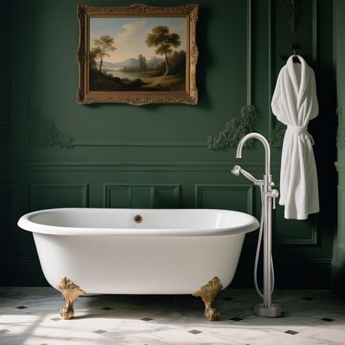 Free Standing Tub Faucet, Wintap Classic Freestanding Bathtub Faucet with Sprayer Brass Elegant Floor Mount Bath Faucets High Flow Roman Tub Filler, Brushed Nickel （WT-3311BN） - color: Brushed Nickel