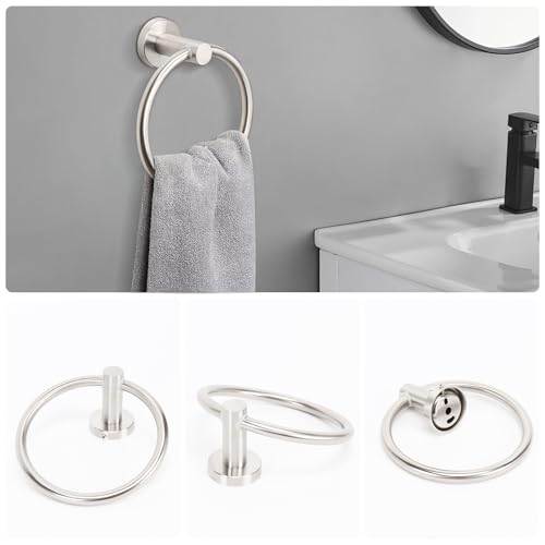 NearMoon 5 Pieces Bathroom Hardware Set SUS304 Thicken Stainless Steel-Towel Rack Kit Include 24" Towel Rod +Bath Towel Ring +Toilet Paper Holder +2 Robe Towel Hooks Bath Accessories (Nickel) - color: Brushed Nickel