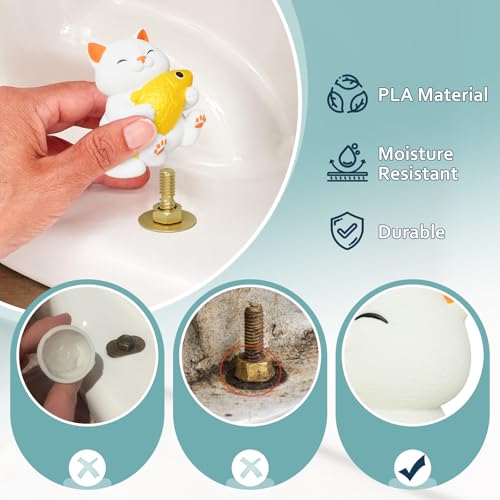 boeemi Cat Toilet Bolt Covers Glow in the Dark Decorative Caps 2 Pack | Bolt Hole 1.14'', Covers Ugly Toilet Bolts, Fun Bathroom Decor for Cat Lovers, Glows in the Dark After Light Exposure - style: White Cat