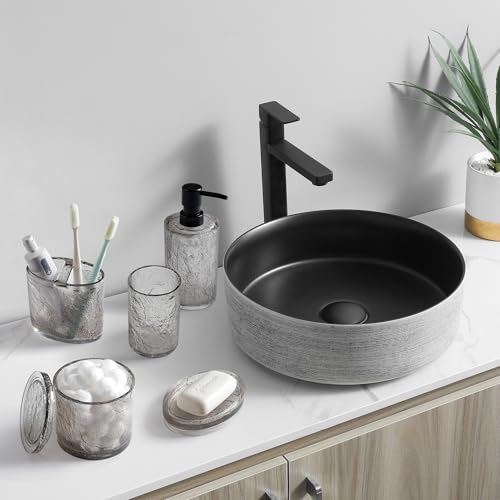 RQYIXI 5 PCS Resin Bathroom Accessories Set, Silver-Grey, Minimalist Luxury | Elegance Shatterproof Bathroom Set Includes: Soap Dispenser, Toothbrush Holder, Tumbler, Soap Dish, Cotton Swab Jar - size: 5pcs
