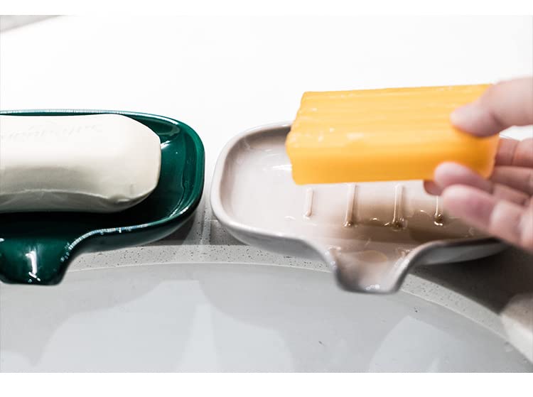 Multi-Color Ceramic Soap Dish for Kitchen or Bathroom, Easy to Clean, Self Draining Soap Holder, Keeps Soap Dry (Yellow) - color: Yellow