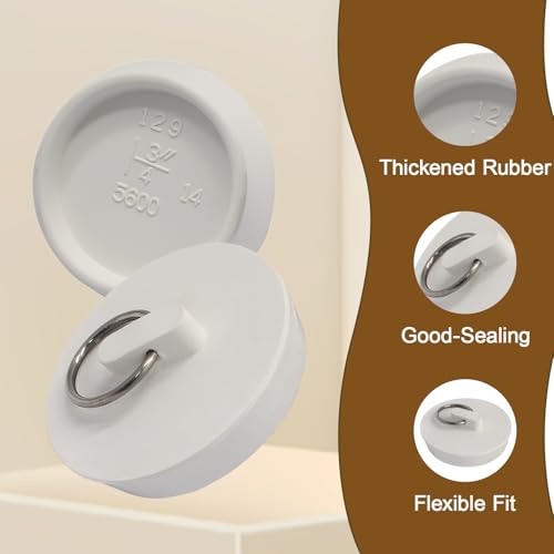 Luomorgo 2 Pack Rubber Drain Stopper, 1-3/4 to 1-7/8 Inch, White | Leak-Proof, Fits Bathtub & Kitchen Sink, Heavy Duty Seal, with Hanging Ring - size: Fits 1-3/4 Inch to 1-7/8 Inch