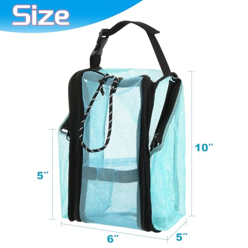 Cosmos Mesh Shower Caddy Toiletry Organizer Hanging Shower Tote Bag, Quick Dry Shower Organizer Portable Bath Bag with Durable Zippers & Side Pockets for Travel Gym Swimming Beach & Camp (Aqua Blue) - color: Aqua Blue