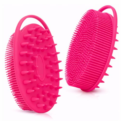 All-in-One Exfoliating Shower Brush – Gentle Silicone Loofah for Sensitive Skin with Dual-Purpose Scalp Massage for Spa-Quality Showers Daily (1pck) (Hot Pink) - color: Hot Pink