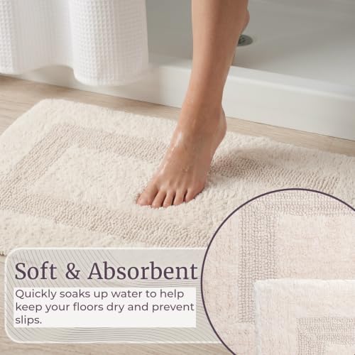 Bedford Home Bathroom Rugs Set (67A-01677) - 2-Piece Cotton Bathroom Mat Set, Machine Washable Standard & Large Bath Mats for Washroom, Kitchen, or Laundry Room (Ivory) - color: (Ivory)