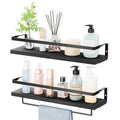 Bathroom Shelves with Towel Bar, Wood &Metal Frame, 2 Pack(Black) | Floating Shelves for Bathroom, Kitchen, Living Room, Bedroom - color: Black