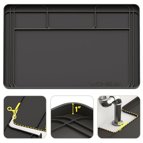 Wohbay Under Sink Mats for Kitchen Waterproof, Cut to Fit Under Sink Drip Tray for Kitchen Bathroom Cabinets, Silicone Sink Liner Hold Up to 3.3 Gallons Liquid, 34" X 22" Or Smaller (Black, Large) - color: Black