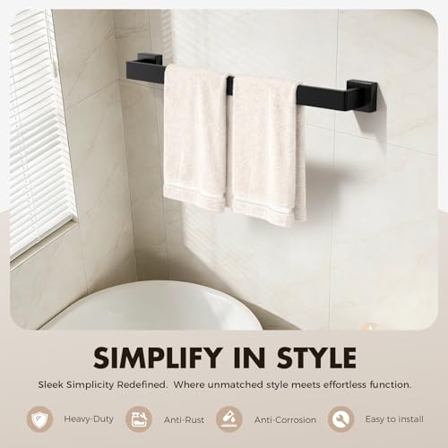 15-Pieces Matte Black Bathroom Accessories Set, Stainless Steel Bathroom Hardware Set, Towel Racks for Bathroom Wall Mounted 24 Inch Bath Towel Bar Set. - color: Matte Black, size: 24inch 15 Pieces