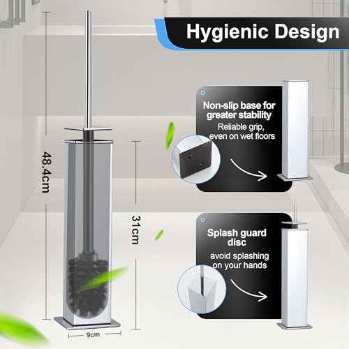 BVL Toilet Brush and Holder Set Chrome Stainless Steel 304 Square Freestanding Toilet Brush for Bathroom - color: Chrome