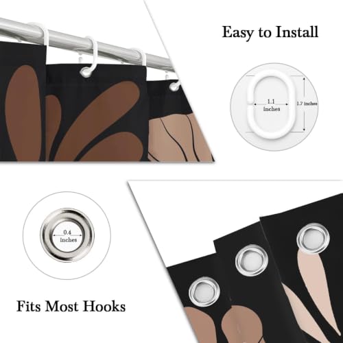 Boho Vintage Floral Shower Curtain Stall Small Short 36x72 Inch, Black Brown Tan Farmhouse Bohemian Flower Botanical Pattern, Retro Plant Abstract Polyester Fabric Mini Bathroom Decor, 7 Hooks - color: Brown, size: 36"W x 72"L (Pack of 1)