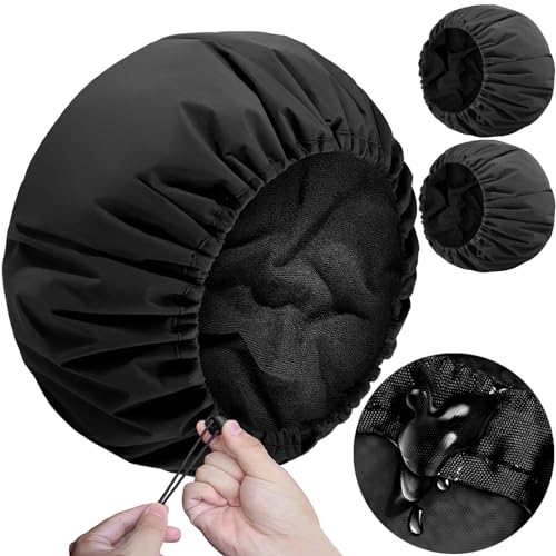 Sheomern 2 Pcs 15" XL Extra Large Terry Lined Shower Cap, Adjustable Dual Waterproof Shower Cap for Women Reusable Soft Hair Cap Bath Cap for Long Braids, Thick Hair, Locs, Curly Hair - color: Black+Black, size: X-Large