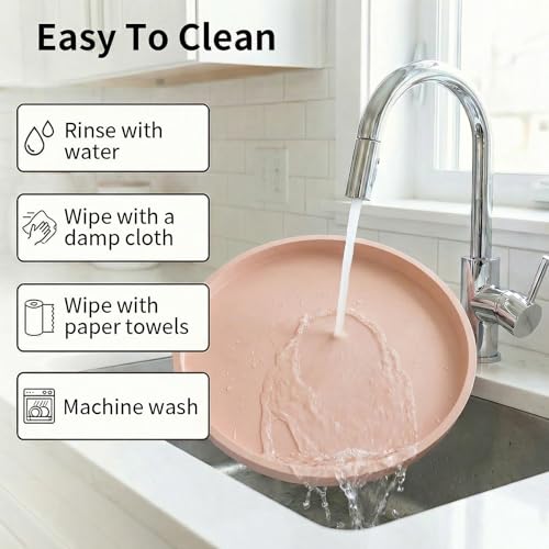 Round Pink Silicone Decorative Bathroom Vanity Tray 9 Inch, Counter Tray for Bathroom Countertop Perfume Holder Dresser Organizer Coffee Table Candle, Non-Slip Durable for Home Use - color: Pink, size: 9.1"