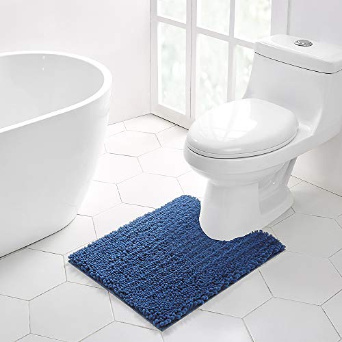 Walensee Bathroom Contour Rug Non Slip Toilet U Shaped Bath Mat (20x24, Dark Blue) Water Absorbent Super Soft Shaggy Chenille Machine Washable Dry Extra Thick Perfect Absorbant Best Plush Carpet - color: Dark Blue, size: 20"x24" Contour Rug
