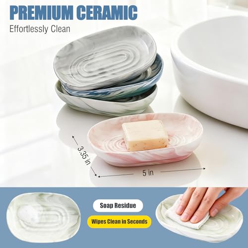 OTHIX Ceramic Soap Dish with Unique Marble Texture, Decorative Bar Soap Holder for Bathroom and Kitchen, Cute Soap Dishes for Bar Soap, Jewelry, Ring (Green Texture) - color: Green Texture