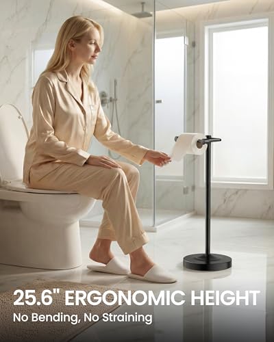 Freestanding Toilet Paper Holder Stand, 4.57 LB Weighted Base Toilet Paper Stand with Pivoting Arm, 304 Stainless Steel Floor Toilet Roll Holder No Drilling, 25.6 Inch, Matte Black - color: Black