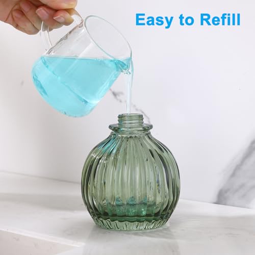 Round Bathroom Soap Dispenser Green Bottle Brushed Gold Pump, Stainless Steel Pump Liquid Soap Dispenser Sphere Countertop Hand Kitchen - color: Green and Brushed Gold Pump, size: 11oz-Round